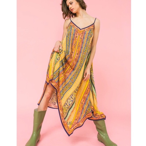 Bohemian Multi Color Striped Hanky Dress - Picture 4 of 9